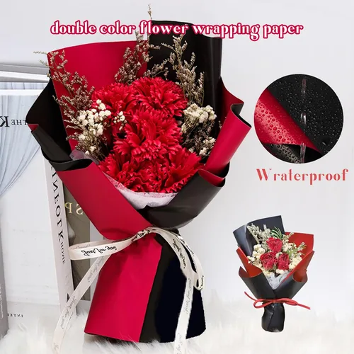 Vista 3 de Gloreyan 20 hojas de papel de regalo de flores, ramo de floristería para manualidades, ramo de flores frescas, envoltura impermeable, caja