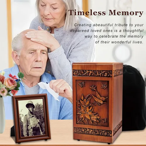 Vista 2 de Urna de madera para cenizas para adultos, machos y mujeres, urna decorativa conmemorativa funeraria, recuerdo de ataúd de entierro con bolsa
