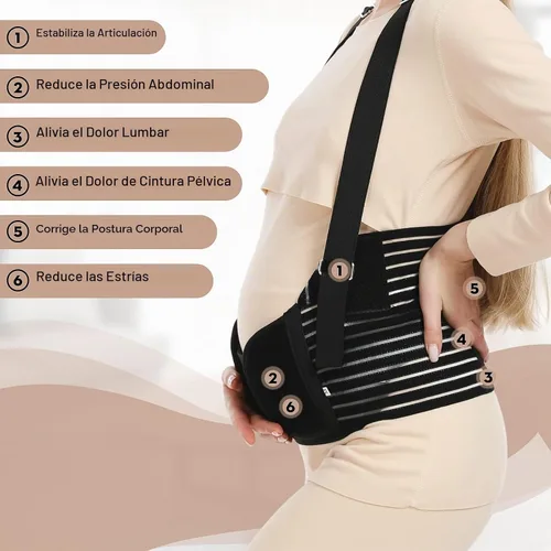 Vista 4 de Bandas para el Vientre para Mujeres Embarazadas - Cinturón de Maternidad Apoyo para el Embarazo - Faja Abdominal Transpirable, Soporte Lumbar Negro