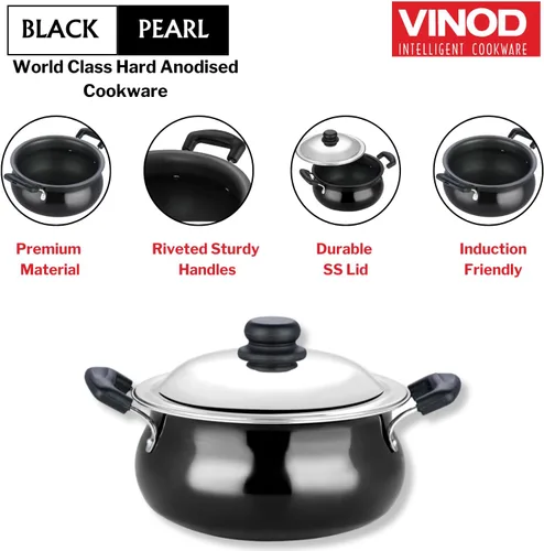 Vista 6 de Vinod Handi anodizado duro – Tapa de acero inoxidable – Tamaño pequeño – 3.8 litros (4 cuartos de galón) – Adecuado para Biryani, Pulao, Salsas