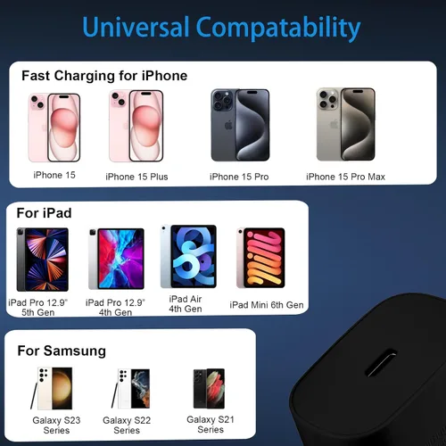 Vista 4 de Cargador de teléfono 17, 16, 15, carga rápida, bloque de carga USB C de 30 W con cable de carga C de 6.6 pies de largo para teléfono 17, 16, 15 Pro