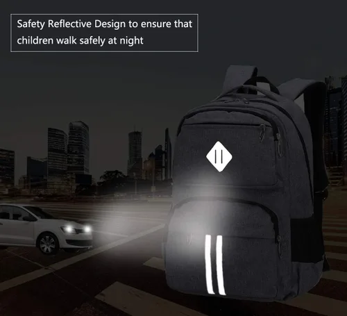 Vista 2 de HOPYOCK Mochilas para niños con múltiples bolsillos para escuela primaria y media para niños con diseño reflectante Gris 01 XL Mochilas tipo mochila