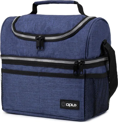 Vista 15 de OPUX Lonchera para hombres y mujeres, bolsa de almuerzo grande aislada para trabajo de adultos, lonchera de dos pisos para preparación de comidas
