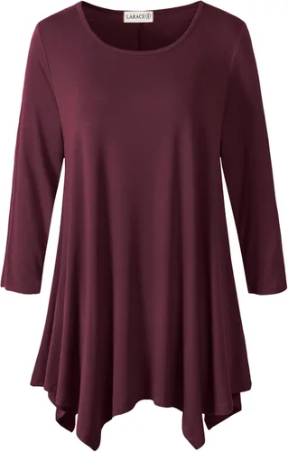 Vista 18 de LARACE - Camisa de talla extragrande para mujer, camisa tipo túnica con manga 3/4, ajuste holgado, ropa básica para mujer 2-negro_cuadros