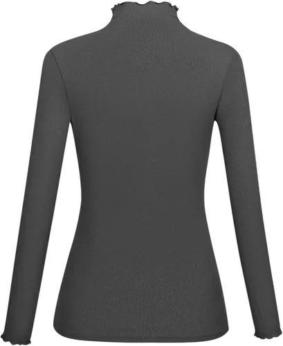 Vista 2 de Lightweight Ruffle Mock Neck Tops Ribbed Lettuce Trim Soft Base Layer for Women
