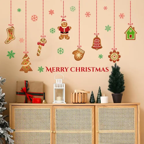 Vista 4 de Calcomanías de pared de Navidad, calcomanías de galletas de jengibre, decoración de pared de Feliz Navidad, calcomanías de pared extraíbles