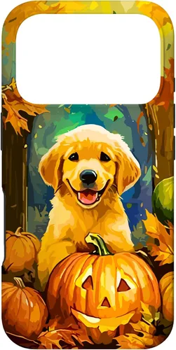 Vista 30 de Cute Golden Retriever Fall Pumpkin Autumn Leaves Halloween Case for iPhone 16