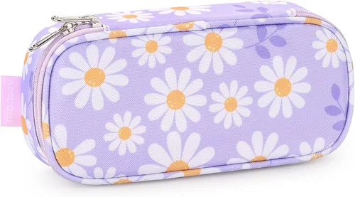 Vista 7 de Lapicera para niñas, estuche con divisiones múltiples para lápices, diseño de fresas color rojo