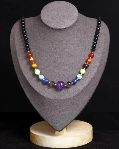 Vista 4 de Jewever Collares de cristal de amatista de 7 chakras para mujer, cadenas de obsidiana negra, cristales curativos y piedras preciosas, meditación