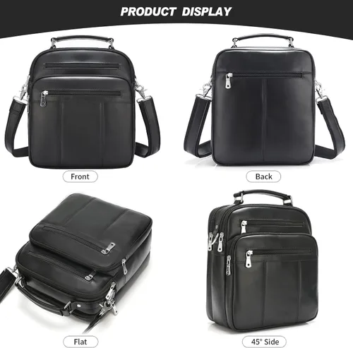 Vista 4 de Jack&Chris Bolso de hombro de cuero para hombre, bolsas cruzadas pequeñas para el trabajo, bolso de mano para hombre, Marrón