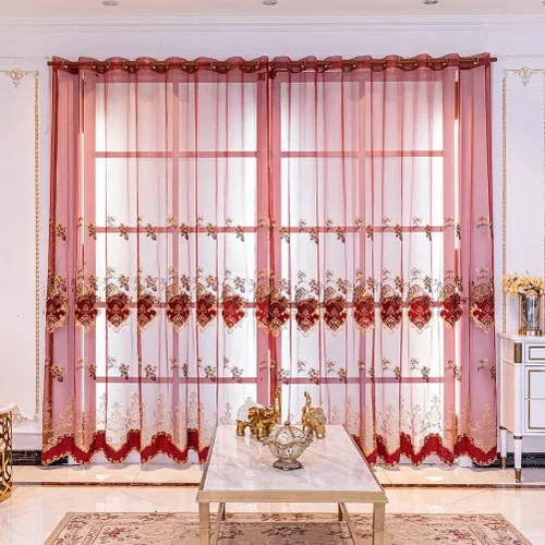 Vista 11 de ELKCA Cortina de Chenille Bordada Beige de Estilo Europeo para Sala de Estar, Elegantes Cortinas Florales de Chenille para Dormitorio, Parte