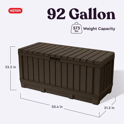 Vista 2 de Keter Kentwood - Caja de resina de 92 galones, organización y almacenamiento para muebles de patio, cojines de exterior, almohadas, herramientas