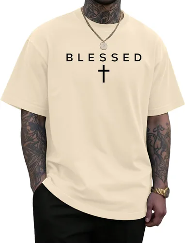 Vista 11 de KUYIGO Camiseta con estampado de cruz bendecida para hombre Blanco