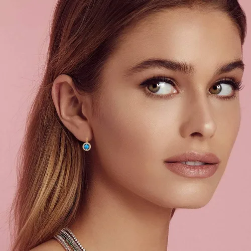 Vista 2 de Aretes redondos con halo de cristal austriaco para mujer, chapados en oro rosa de 14 quilates, joyería hipoalergénica, Metal Cristal, cristal