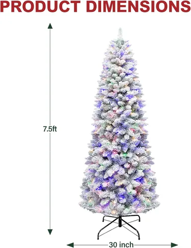 Vista 6 de Hykolity Árbol de Navidad flocado delgado preiluminado de 7.5 pies con 240 Doble color flocado