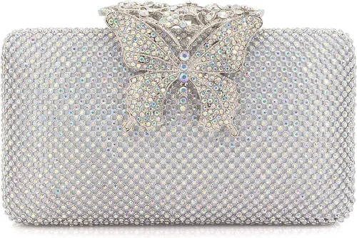 Vista 10 de Dexmay - Bolso de noche para mujer con cierre de mariposa y diamantes de imitación