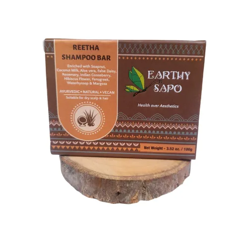 Vista 3 de Earthy Sapo Reetha - Barra de champú para cabello seco (Reetha, Aloevera y leche de coco) 3.52 oz /100 g (paquete de 1)