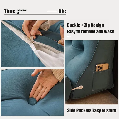 Vista 5 de Almohada de lectura triangular con cuña para cabecero y reposo de cama, cojín de apoyo para la espalda para leer, jugar, ver la televisión, con Beige