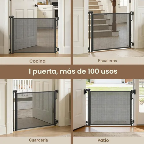 Vista 5 de SPACEANY Puerta retráctil de seguridad para bebés o puerta de malla para perros, puerta retráctil de malla portátil duradera, fácil de usar