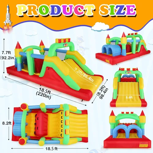 Vista 3 de Whubefy Casa de rebote grande inflable de 18x8.2 pies para niños grandes de 8 a 12 años, casa de obstáculos inflable con doble tobogán, túneles