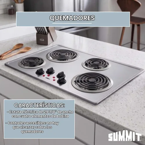 Vista 4 de Summit CR430SS - Placa eléctrica de 4 quemadores de acero inoxidable