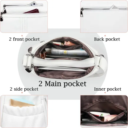 Vista 5 de Bolso bandolera de piel sintética suave para mujer, bolso cruzado con múltiples bolsillos, bolso cruzado mediano espacioso a la moda con asa superior