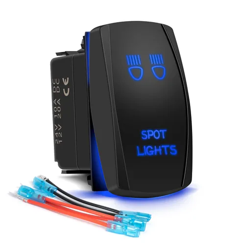 Vista 21 de Interruptor basculante de condensador de flujo impermeable de 5 pines, SPST, encendido/apagado, dos luces LED retroiluminadas azules 20A 12V