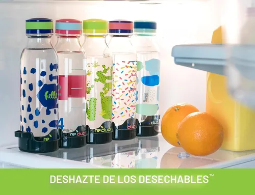Vista 6 de REDUCE WaterWeek - Botellas de agua reutilizables Tritan de 14 onzas, incluye 5 botellas a prueba de fugas y bandeja para refrigerador, sin BPA
