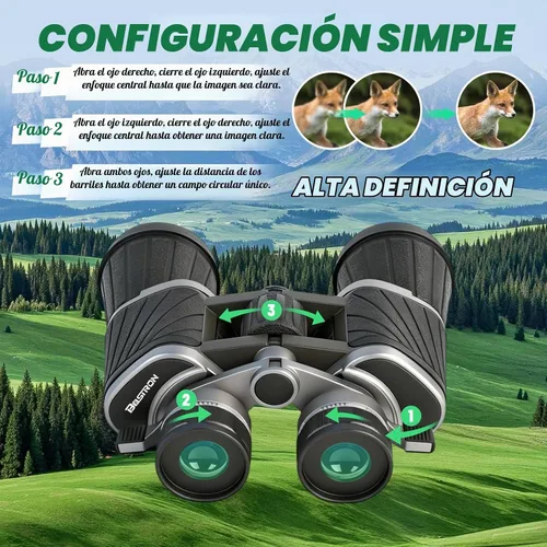 Vista 7 de Prismáticos 10x50 con ajuste de ocular independiente para exteriores Waterproof Compact Binoculars, with Low Light Vision for Bird Watching
