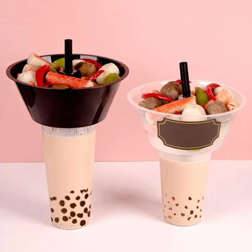 Vista 4 de Hemoton Combinación de taza de aperitivos con soporte para bebidas y cuenco de papas fritas de 6.49 pulgadas para fiestas, uso diario, 5