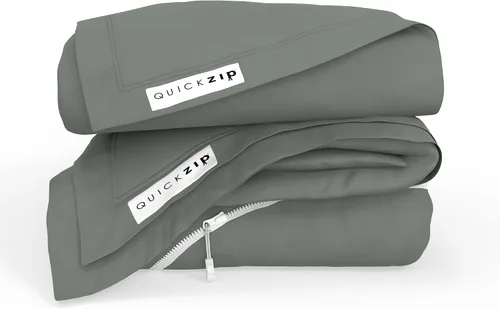 Vista 18 de QuickZip Paquete de Repuesto Fitted Plus: 1 Sábana Bajera (Base + Sábana con Cremallera) y 1 Sábana con Cremallera - Fácil de Cambiar, No se Sale