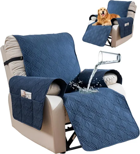Vista 15 de Funda impermeable para silla reclinable, fundas para silla reclinable de gran tamaño reversibles con bolsillo, fundas para silla reclinable Negro