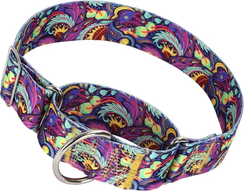Vista 14 de Collar Martingale para Perro de 1.5 Pulgadas de Ancho - Diseño de Calavera Extra Resistente para Perros Grandes, Collar de Entrenamiento Ajustable