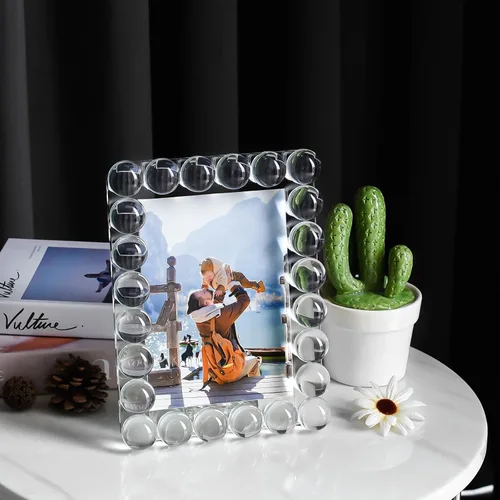 Vista 7 de Marco de fotos de cristal transparente de 5 x 7 pulgadas, marco de fotos con 24 bolas de alta calidad, perfecto para oficina, hogar y decoración
