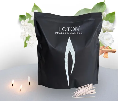 Vista 13 de Foton Vela Perlada 18 Oz - Velas de Cera en Polvo de Sidra Nevada, No Tóxicas, Lujo, Duraderas hasta 120 Horas - Vela Perlada de Arena Recargable