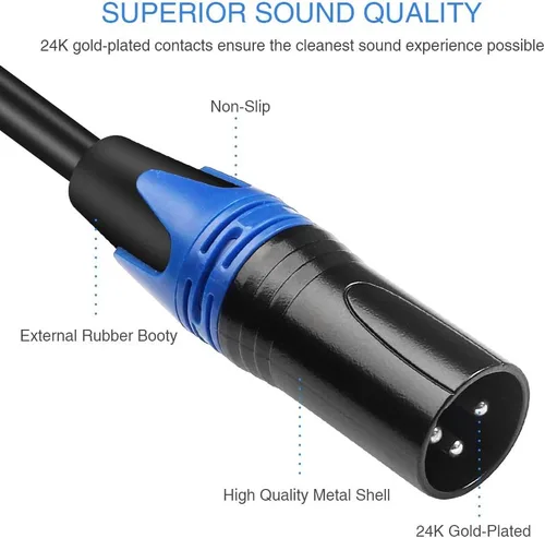 Vista 2 de Cable divisor Y de 1/8 pulgadas a doble XLR macho, adaptador de interconexión desequilibrado de 3,5 mm mini jack TRS estéreo a doble XLR macho