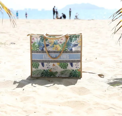 Vista 72 de Bolso grande de paja para mujer, tejido de ratán, bolso de playa de verano, a rayas