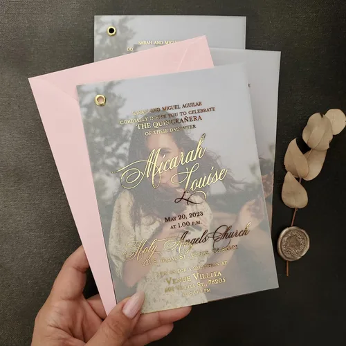 Vista 2 de Invitación de quinceañera de lujo, juego de 10 dulces fiestas de cumpleaños número 15, invitaciones de quinceañera con lámina dorada y foto