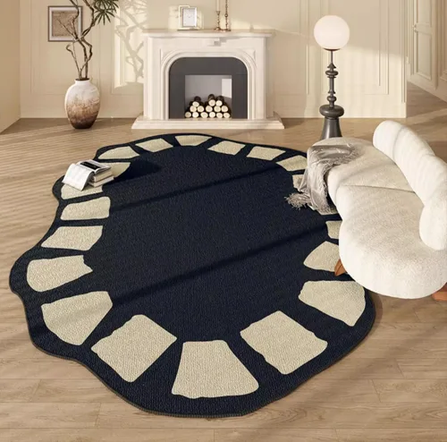 Vista 16 de Alfombra moderna abstracta de forma irregular negra para sala de estar, dormitorio, comedor, alfombra grande Art Deco de 2 x 3 pulgadas, suave