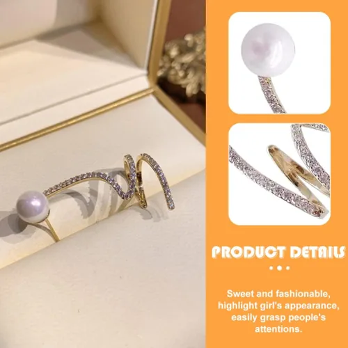 Vista 9 de Generic 1 par de pendientes trepadores trepadores de diamantes de imitación Artificil Pearl Stud Pendientes Ear Cuff Wrap Post Pendientes Regalo