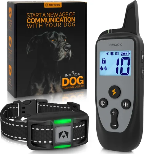 Vista 10 de INVIROX Collar de entrenamiento para perros con control remoto, collar de choque de 123 niveles para perros, rango de 1100 yardas, sistema