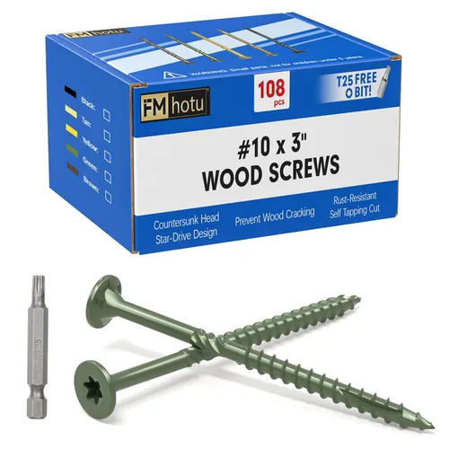 Vista 13 de #10 x 2-1/2" Tornillos para Terraza, 108 Piezas Tornillos para Madera con Cabeza Estrella, Tornillos para Madera Resistentes al Óxido para Negro