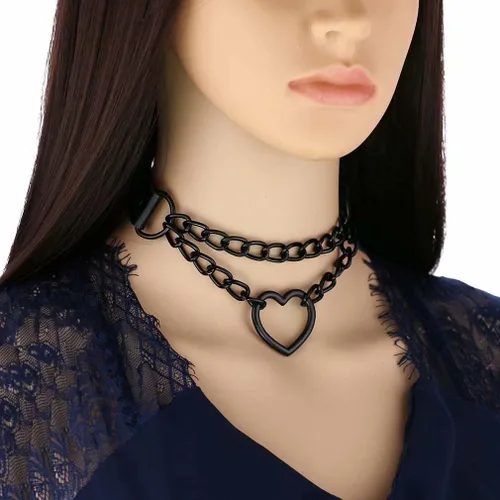 Vista 5 de Gargantilla negra de moda collar de cadena negra de 2 capas para mujeres y niñas rosa Cuero no conocido