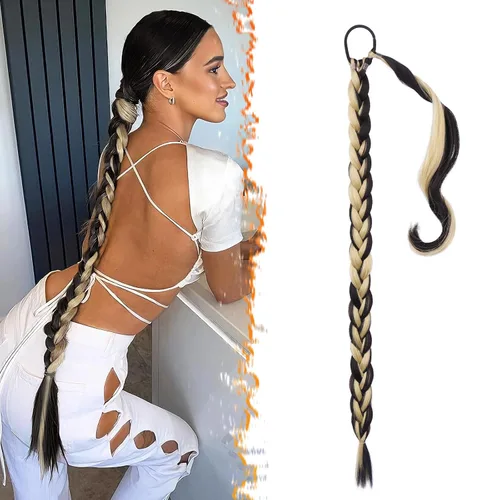 Vista 11 de Barsdar Extensión de 26 Pulgadas de Cola de Caballo Trenzada Larga con Banda Elástica - Extensiones de Cabello en Cola de Caballo Recta y Elegante