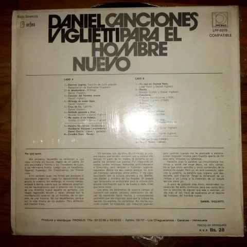 Vista 2 de Canciones para el Hombre Nuevo, Daniel Viglietti. LP Vinyl