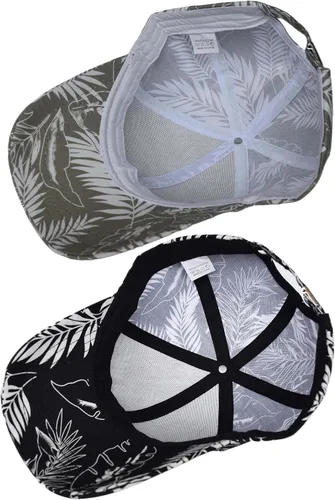 Vista 5 de Paquete de 2 sombreros de béisbol con estampado floral a la moda, ajustables, flores, hojas, hawaiano, playa, informal, al aire libre, para hombres