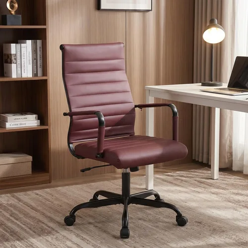 Vista 9 de Silla de escritorio de oficina de cuero, sillas de sala de conferencias con ruedas, sillas ejecutivas modernas para invitados con brazos (negro)