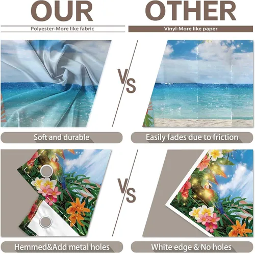 Vista 4 de Telón de fondo de fotografía de playa hawaiana de verano de 7 x 5 pies, flores tropicales, hojas de palma, fondo de tabla de surf, decoración
