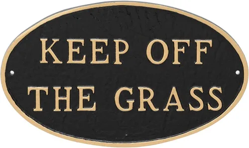 Vista 4 de Montague Metal Products - Placa ovalada de metal fundido con texto en inglés "Keep Off Grass" - Placa de exhibición de césped o pared - Letrero