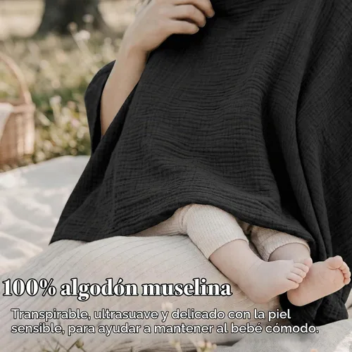 Vista 8 de Konssy - Funda de lactancia de muselina para mujer, poncho de privacidad completa de 360°